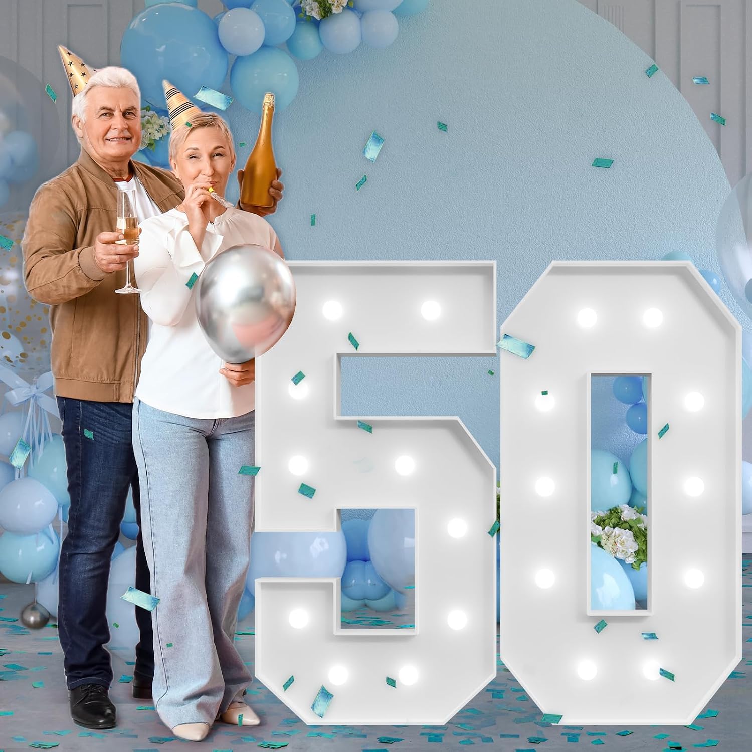 Thumbnail 5 de imprsv Marquee Numbers Large 50th Birthday Decorations - 4ft Light Up Number 50 Backdrop