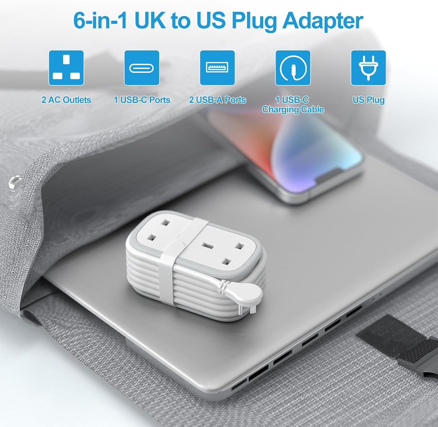 Detalle 2 de BEVA UK to US Plug Adapter 1.5m Cable 🔌