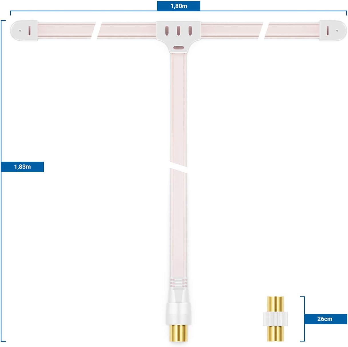 Detalle de deleyCON 1 Stück Dipol Wurfantenne für FM/AM UKW – Zimmerantenne mit 75 Ohm Koax-Anschluss