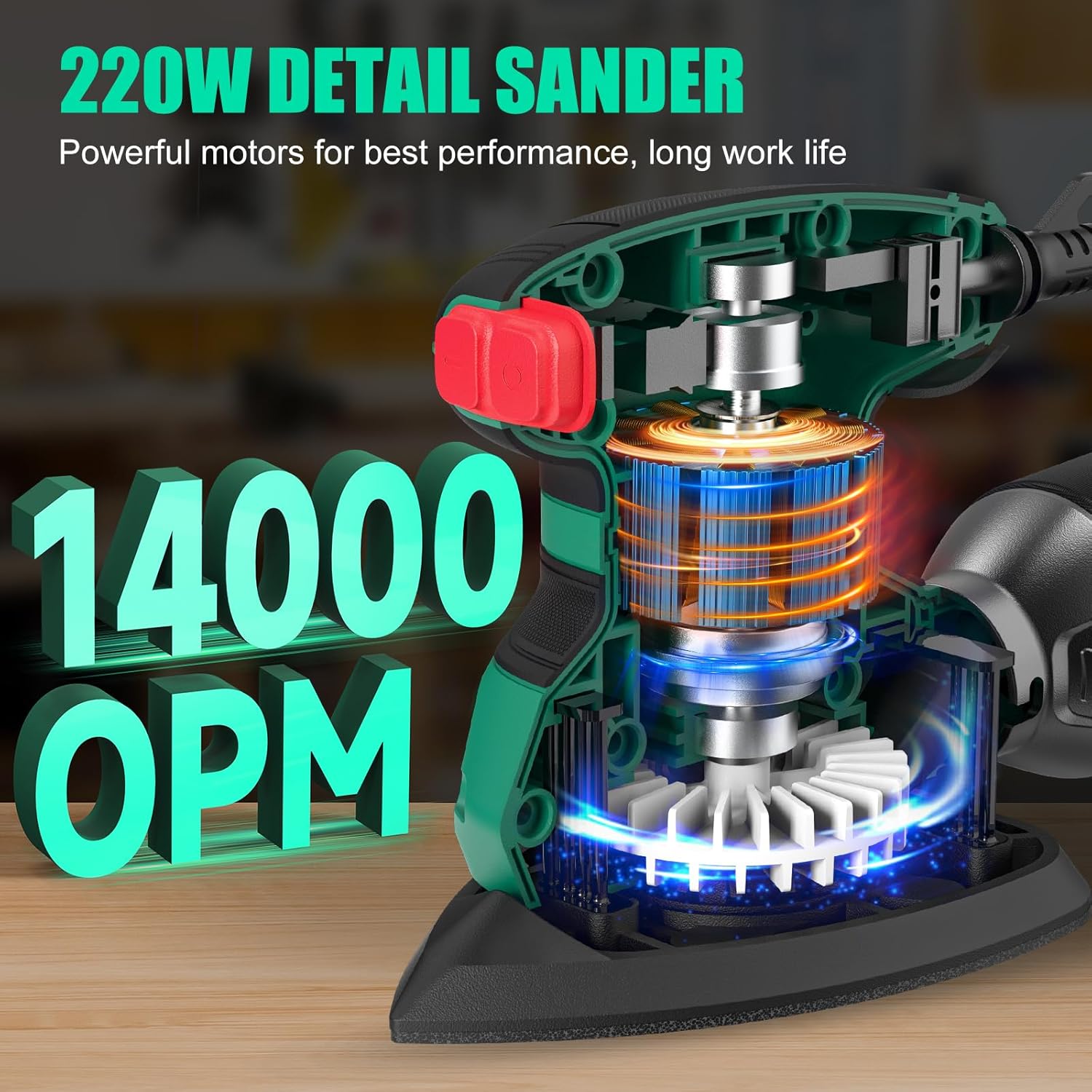 Detalle de SORAKO Electric Sander (220W, 14000 OPM) with Dust Collector and 16 Sandpapers