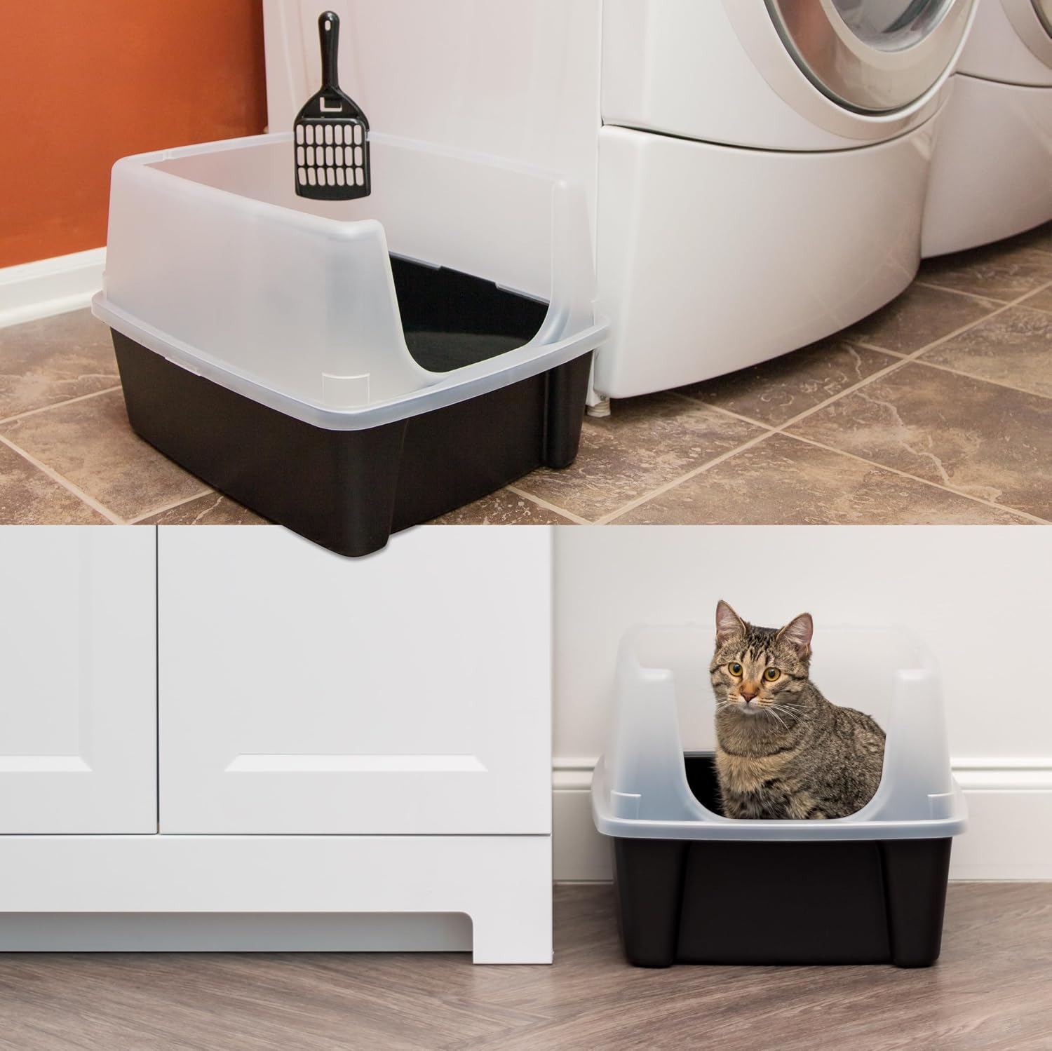Detalle de IRIS USA 301165 High-Sided Cat Litter Box, Large, Black, 2-Pack