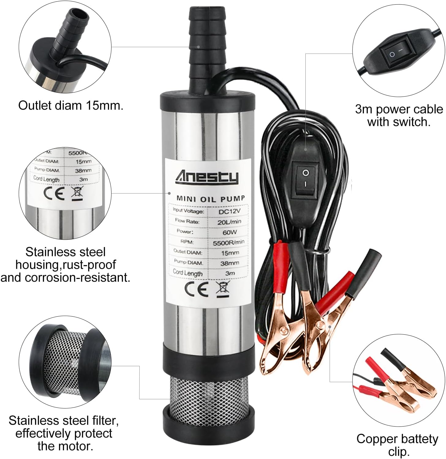 Detalle de Anesty Water Pump 12V Diesel Pump 20L/min