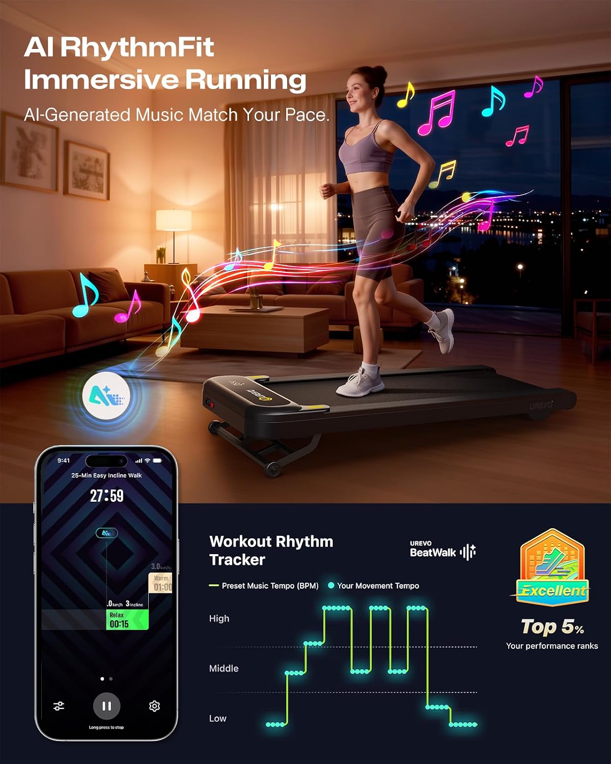 Thumbnail 5 de UREVO Smart Walking Pad 2,5 PS Laufband
