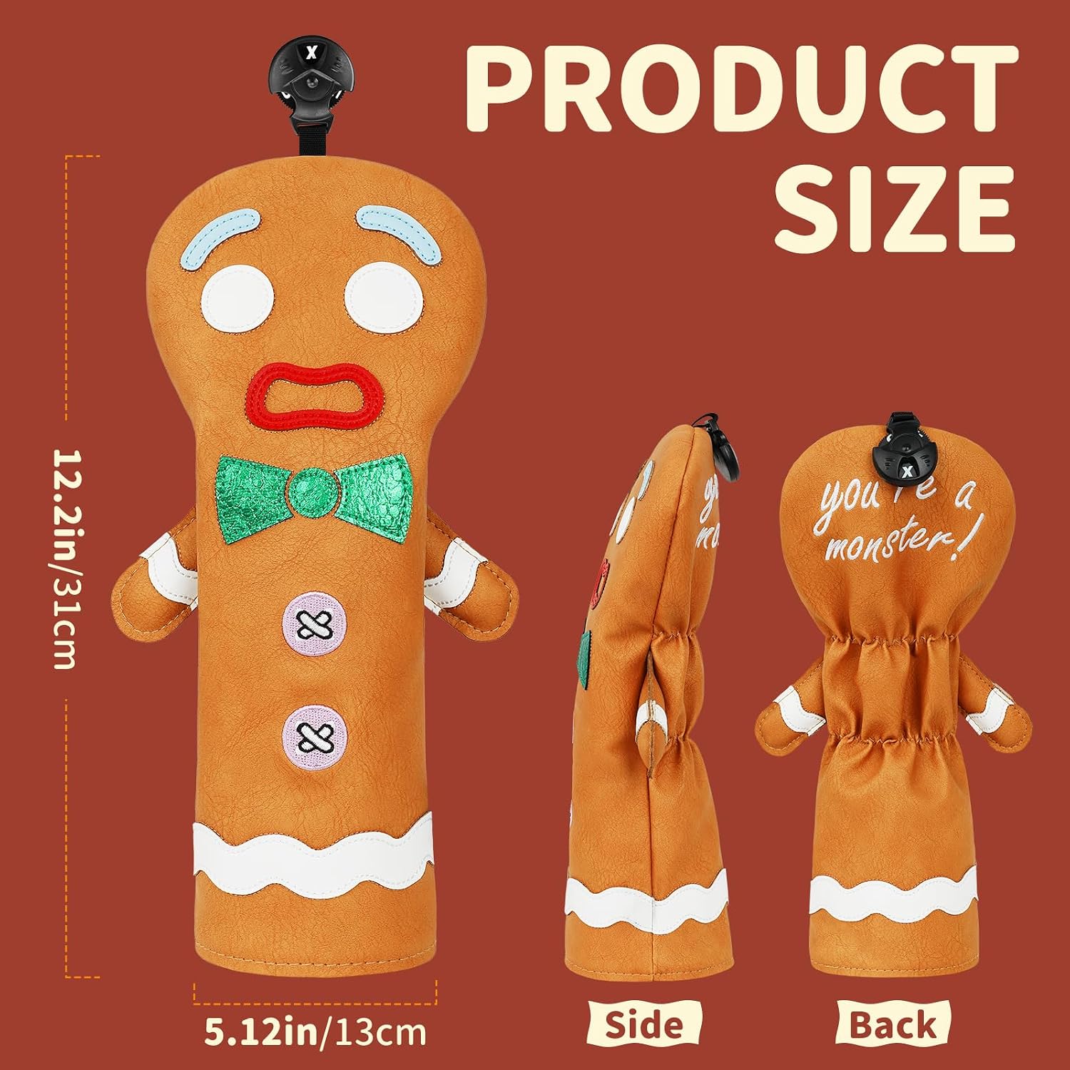 Thumbnail 6 de LZFAN Gingerbread Man Golf Club Head Cover: Funny Brown Monster Cookie Drive/Fairway/Hybrid Protector