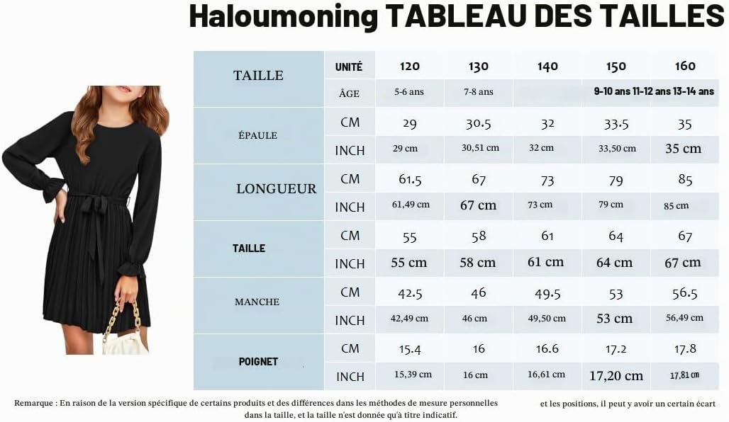 Detalle 2 de Haloumoning jurk voor meisjes, midi met lange mouwen en geplooide A-lijn