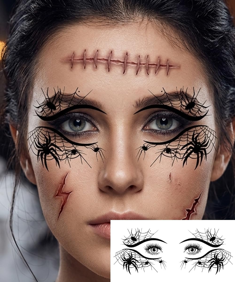 Thumbnail 1 de BG9D tijdelijke Halloween-oogtattoos, 10 vellen met zwarte gothicmotieven