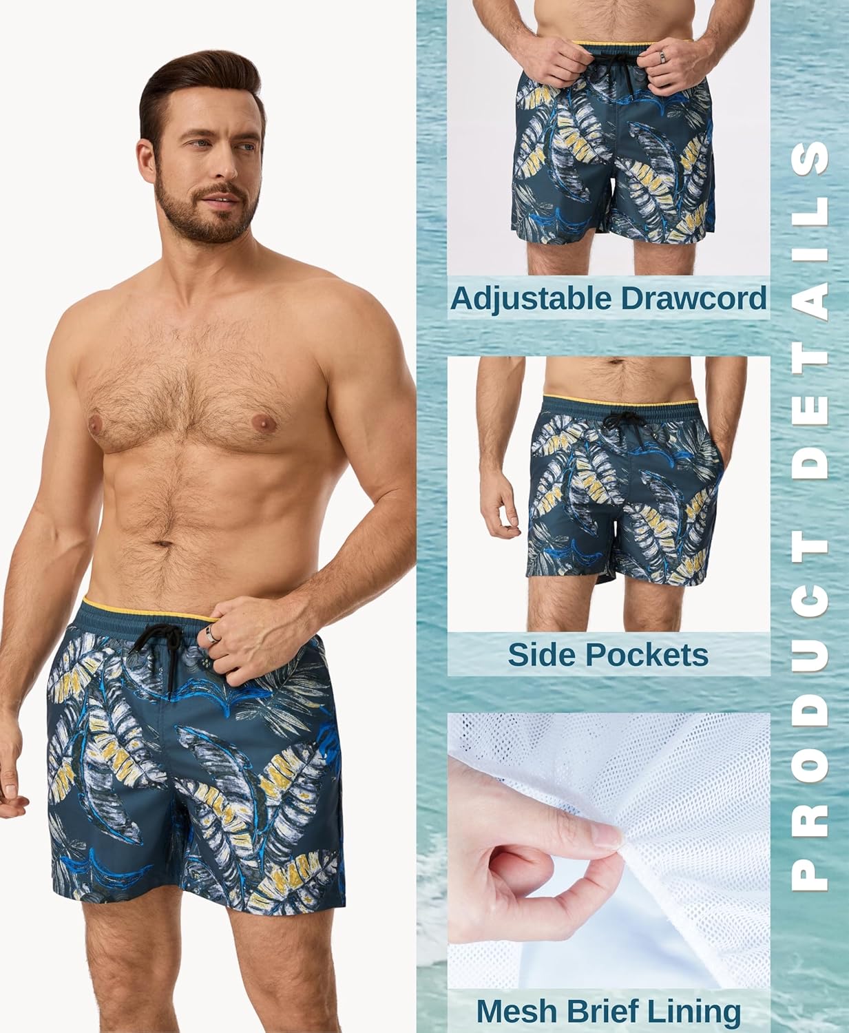 Detalle de AMZSPORT Shorts de Bain Homme Boardshort Imperméable avec Poches et Doublure en Maille