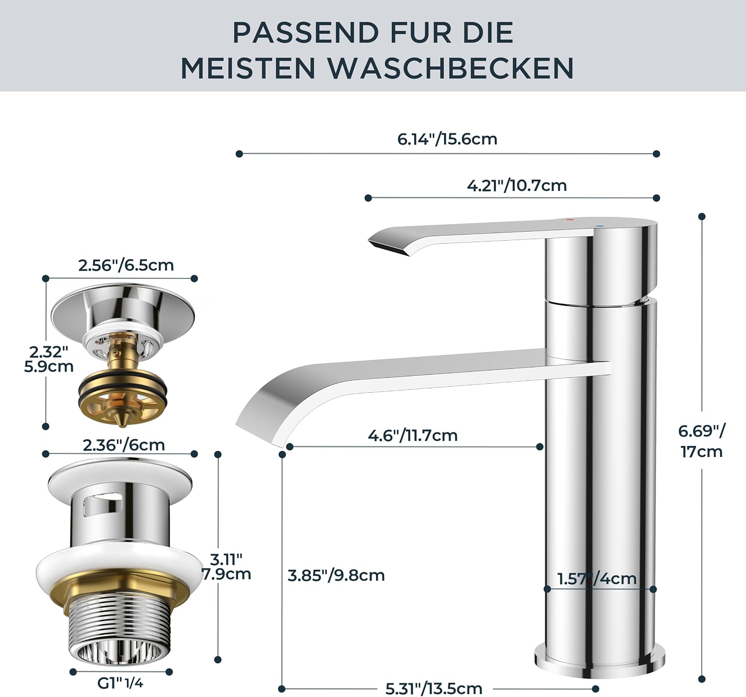 Thumbnail 2 de FORIOUS Bad-Wasserhahn mit Ablaufgarnitur & Einhebelmischer (schwarz) – Waschtischarmatur für wassersparenden Wasserfallfluss