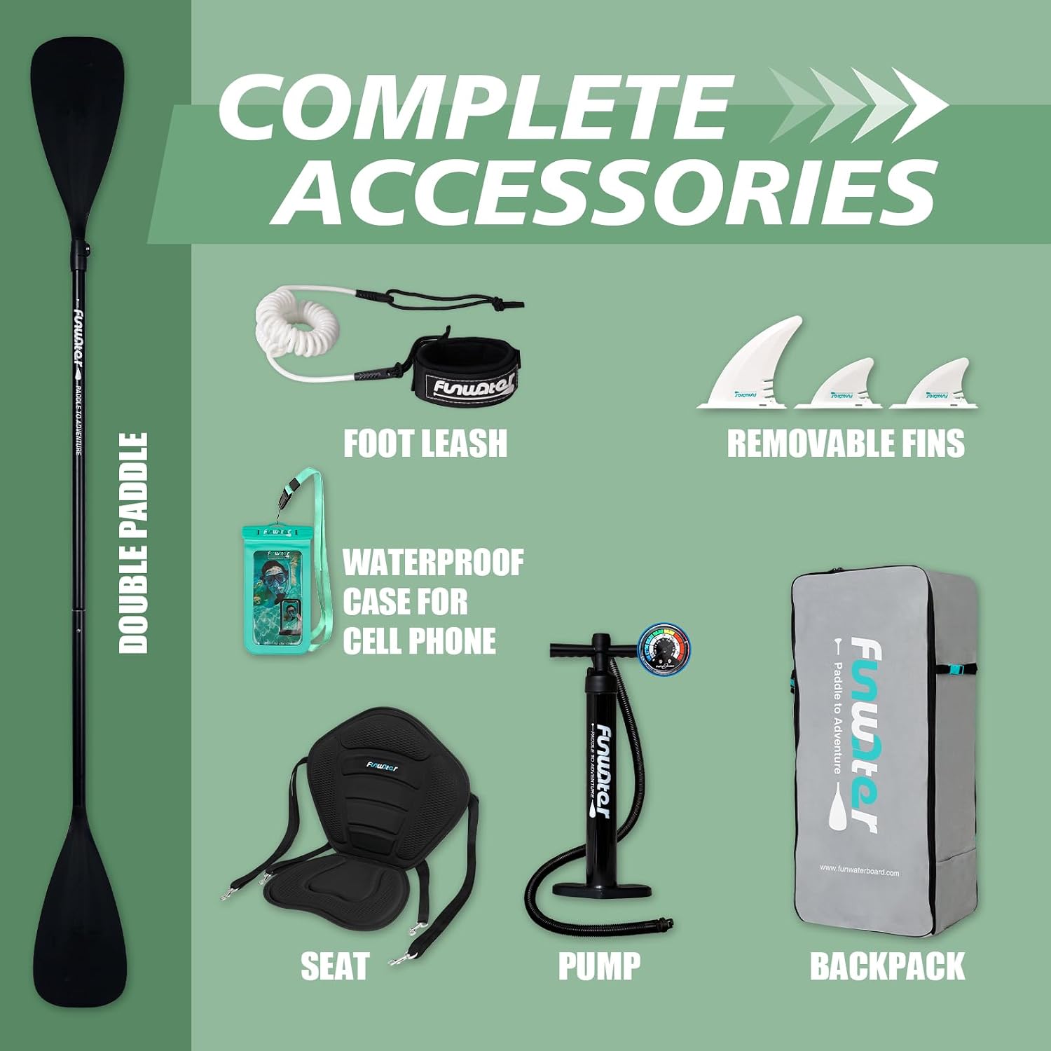 Detalle de FunWater Inflatable Stand Up Paddle Board with Premium Accessories (11'6"/11'/10'6")