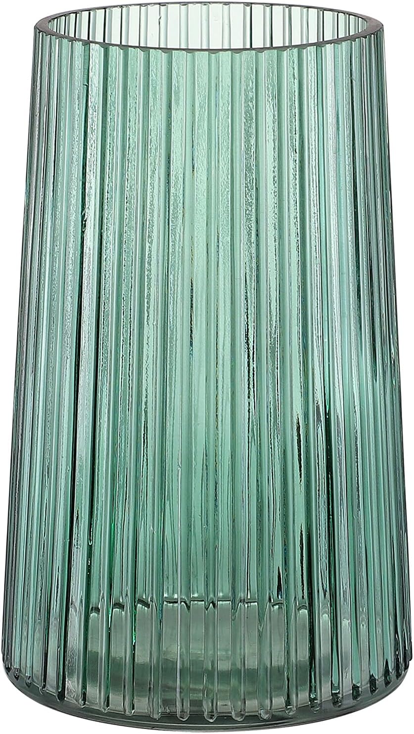 Detalle de KAYLETIN glazen vaas, groen en geribbeld, 20 cm, ovale vorm
