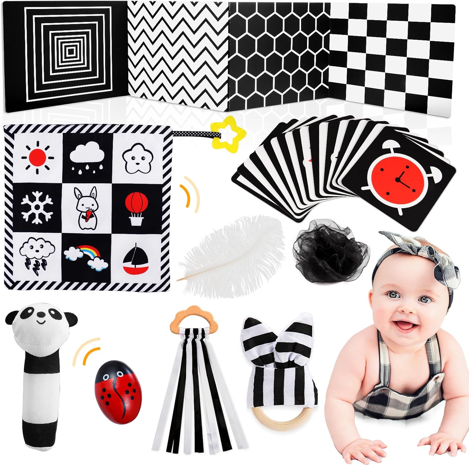 Detalle de HappyKidsClub Black and White Sensory Toys for 0–6 Months 👶