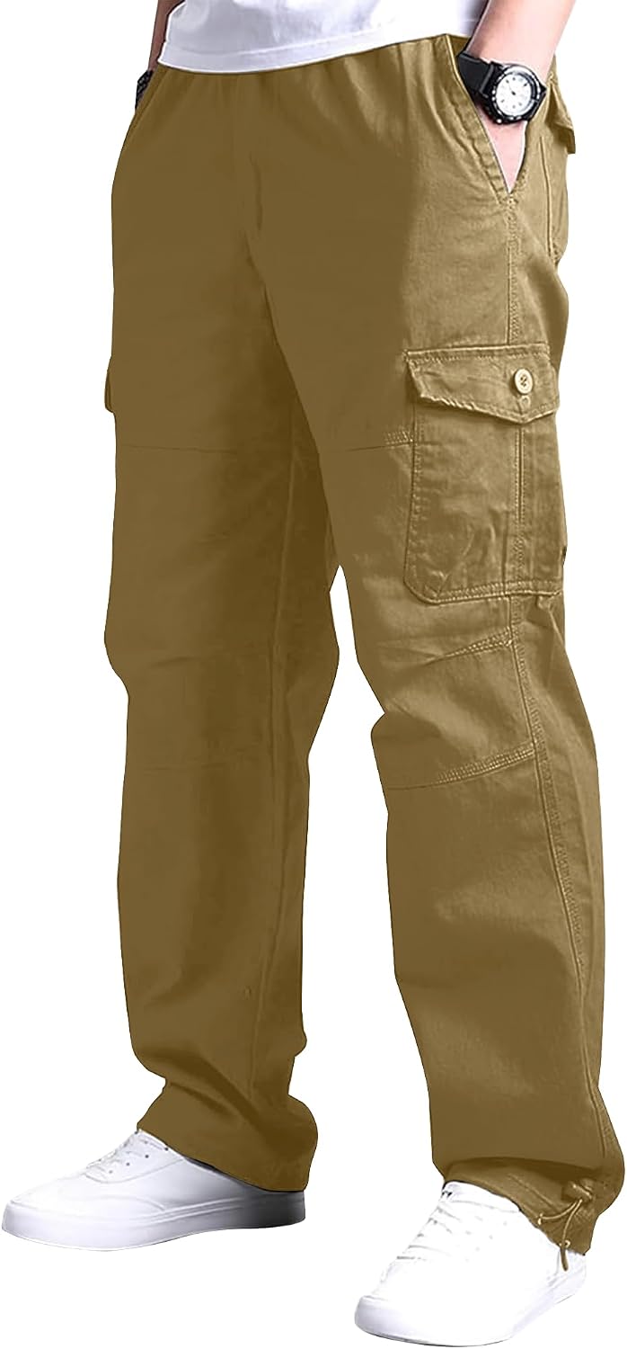 Detalle de YAOBAOLE Pantalons cargo homme à taille élastique, multi-poches pour le travail et les sorties