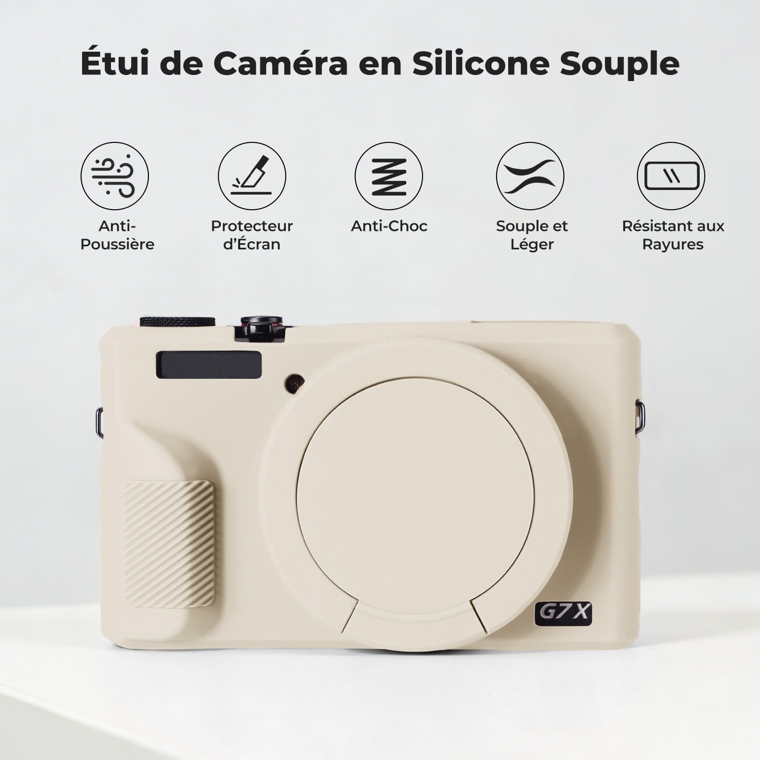 Detalle de K&F CONCEPT Coque de Protection en Silicone Pour Canon PowerShot G7X Mark III / G7X3 – Beige