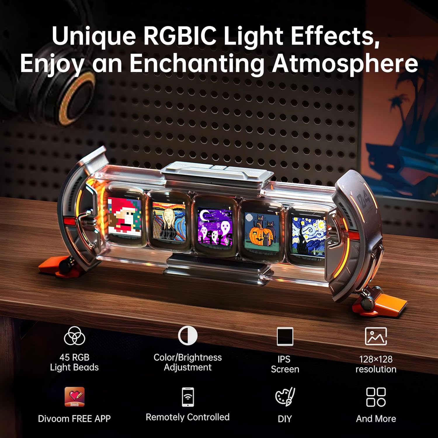 Thumbnail 3 de Divoom Times Gate WiFi – Écran Pixel Art 5×128×128, horloge LED connectée et décoratif pour bureau / gaming room