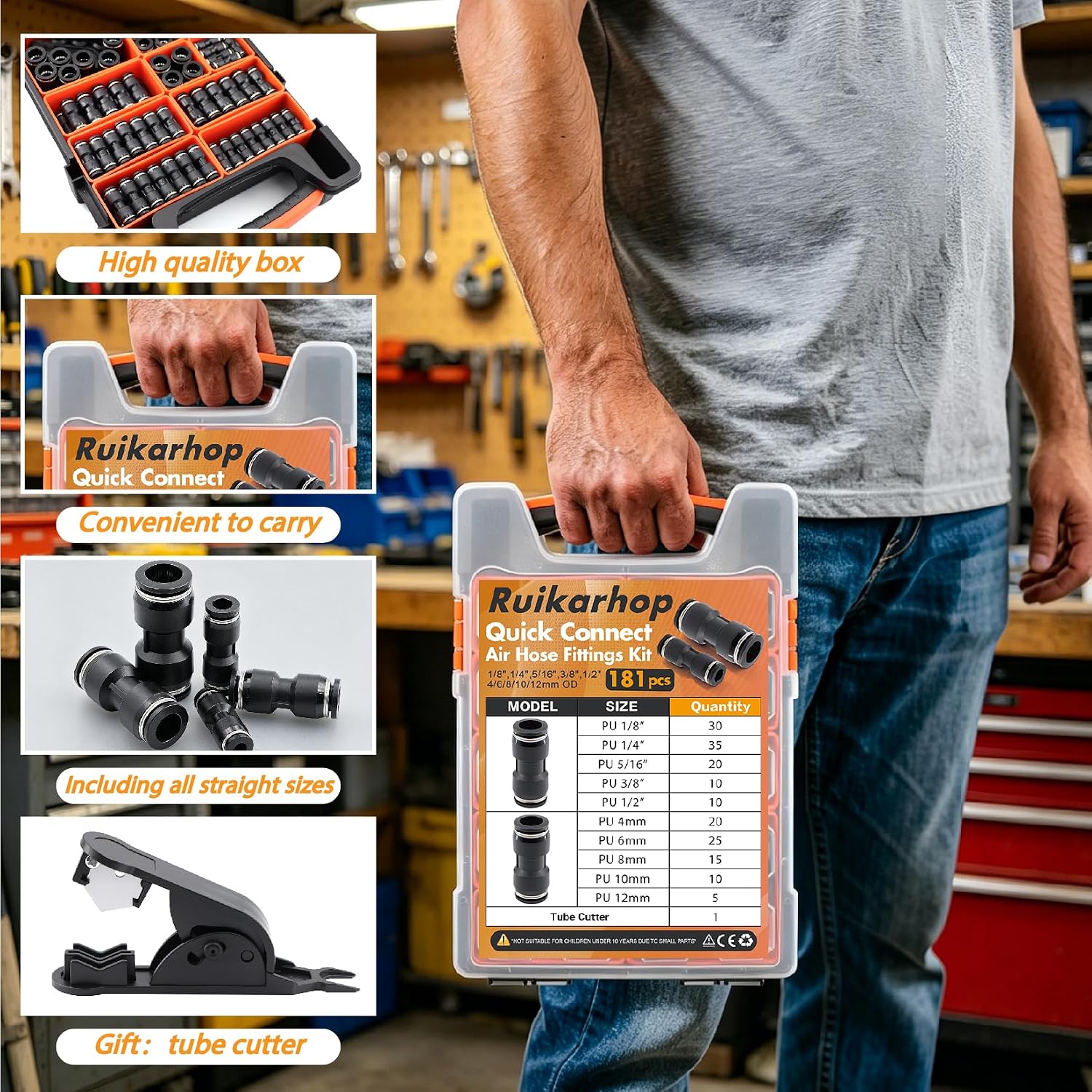Thumbnail 6 de Ruikarhop 180-Piece Air Hose Quick-Connect Fitting Set, 1/8–1/2 in & 4–12 mm