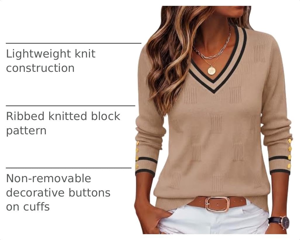 Detalle 2 de Zeagoo V Neck Ribbed Knit Sweater Tops