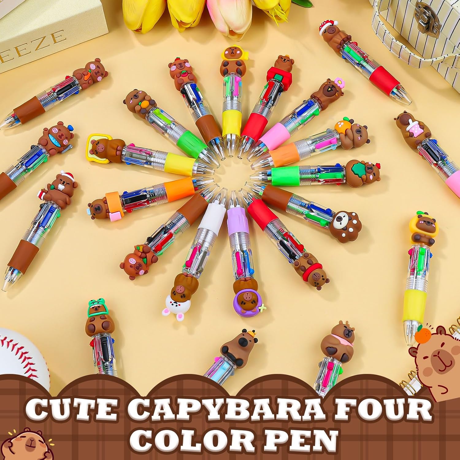 Thumbnail 3 de SZCECHRE 24-Pack Hydrochoerus hydrochaeris Pens: 4-in-1 Multicolor with Detachable Charms