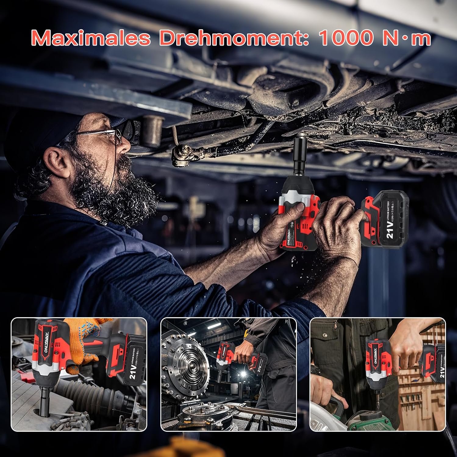 Detalle 2 de OnlyinNY 21 V Akku-Schlagschrauber 1/2 Zoll 1000 Nm