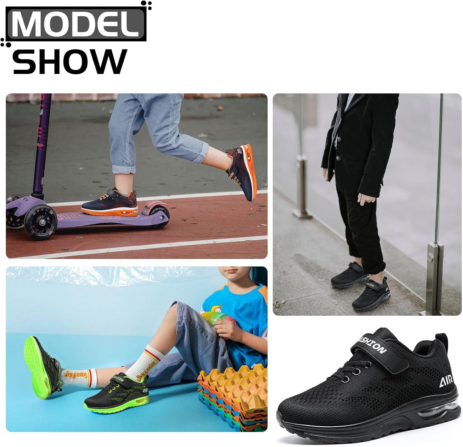 Thumbnail 6 de ASHION Kinder Turnschuhe Jungen Sneaker aus atmungsaktivem Mesh mit Klettverschluss