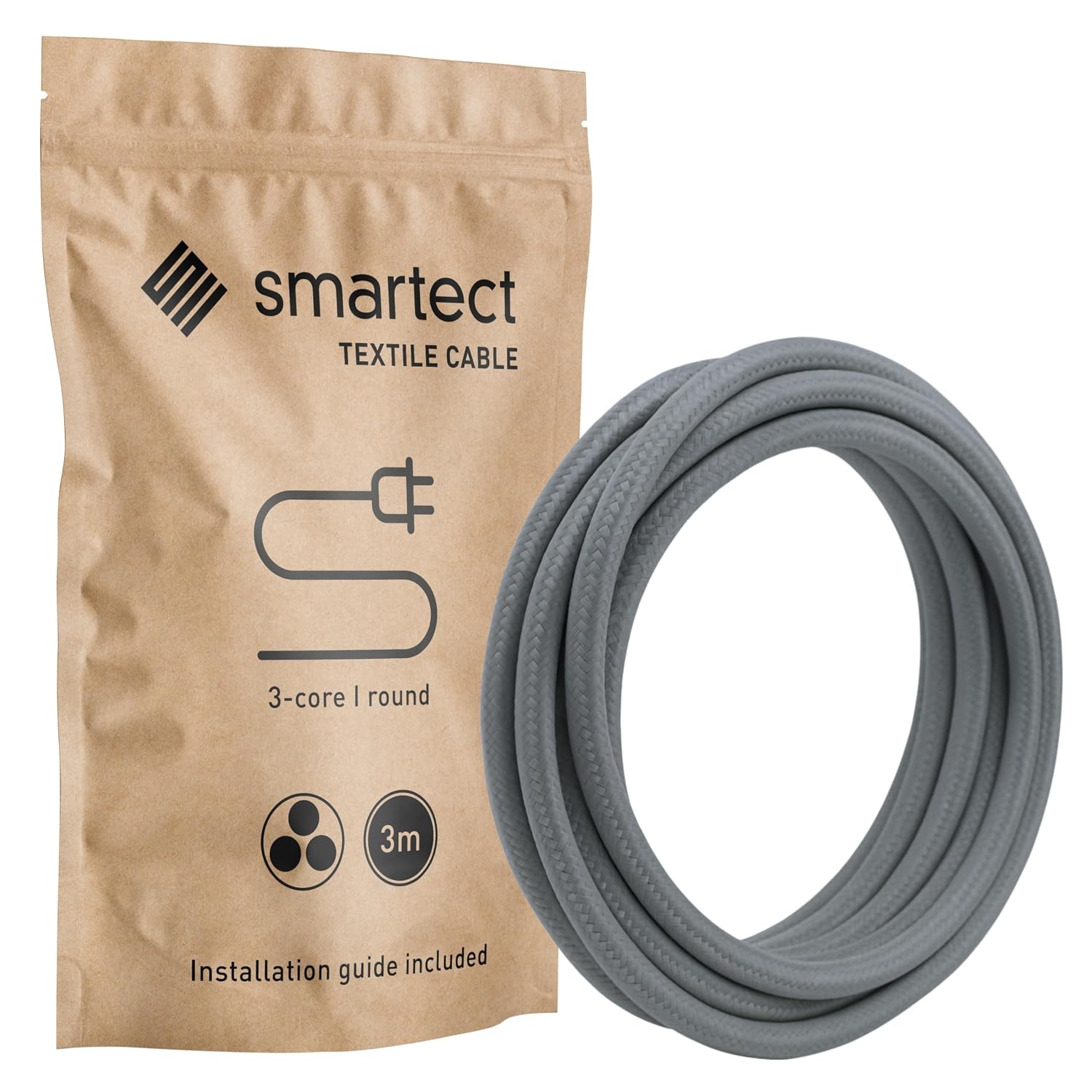 Detalle de smartect Cavo elettrico tessile grigio scuro tripolare (3 x 0,75 mm²), 3 metri