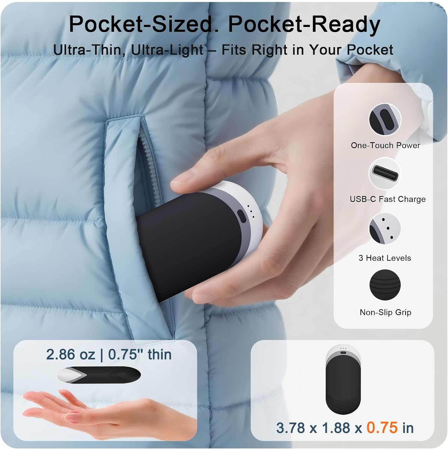 Detalle 1 de Karecel KS-21 Rechargeable Hand Warmers, 2-Pack with Thermal Silicone