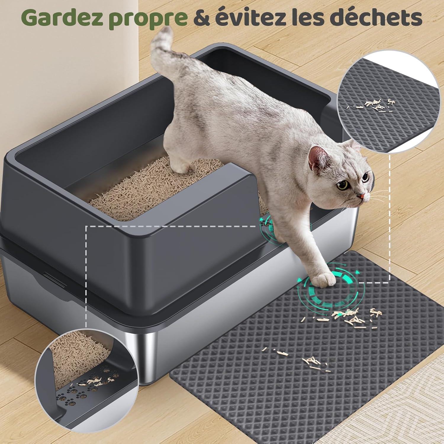 Thumbnail 4 de Gimars XXL bac à litière inox 37L 🐱