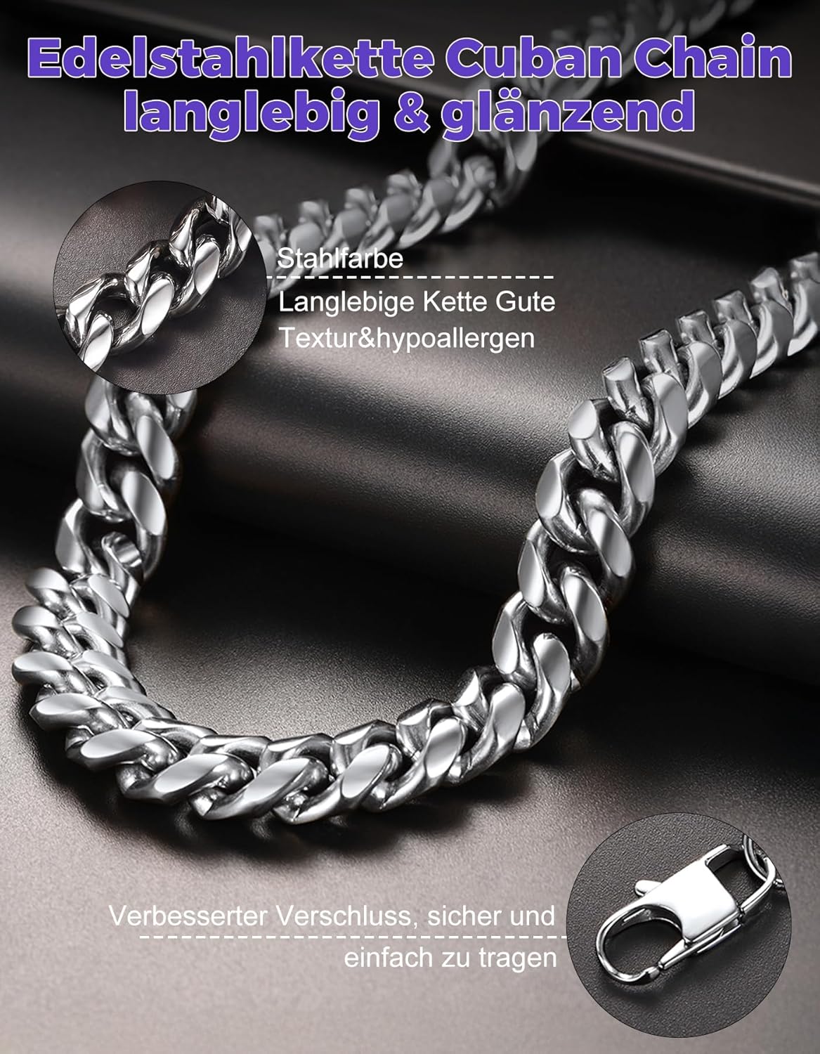 Thumbnail 4 de Richsteel Halskette Herren Cuban Chain aus Edelstahl – 6/10/14 mm, 46–76 cm