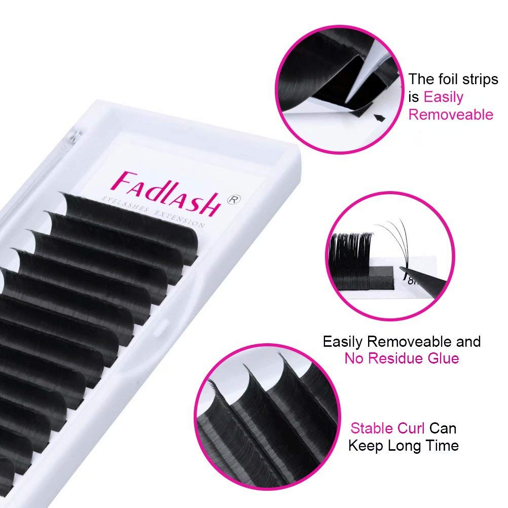 Detalle de Selbstfächernde Wimpernverlängerung FADLASH Easy Fan Lashes (0,07 mm, Curl D) – für Volumentechnik & selbst gefächerte Fans