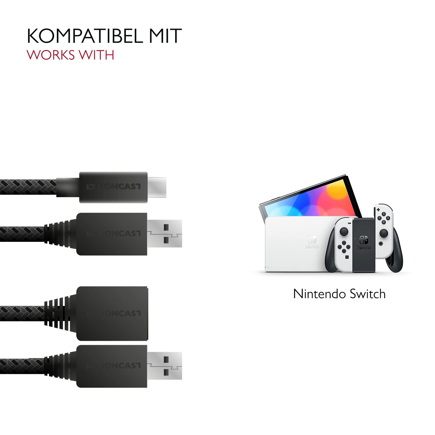 Thumbnail 4 de Lioncast Ladekabel für Xbox / PS5 – 4 m Set (3,5 m + 0,5 m) mit Nylonmantel und Schnell-Ladekabel für DualSense
