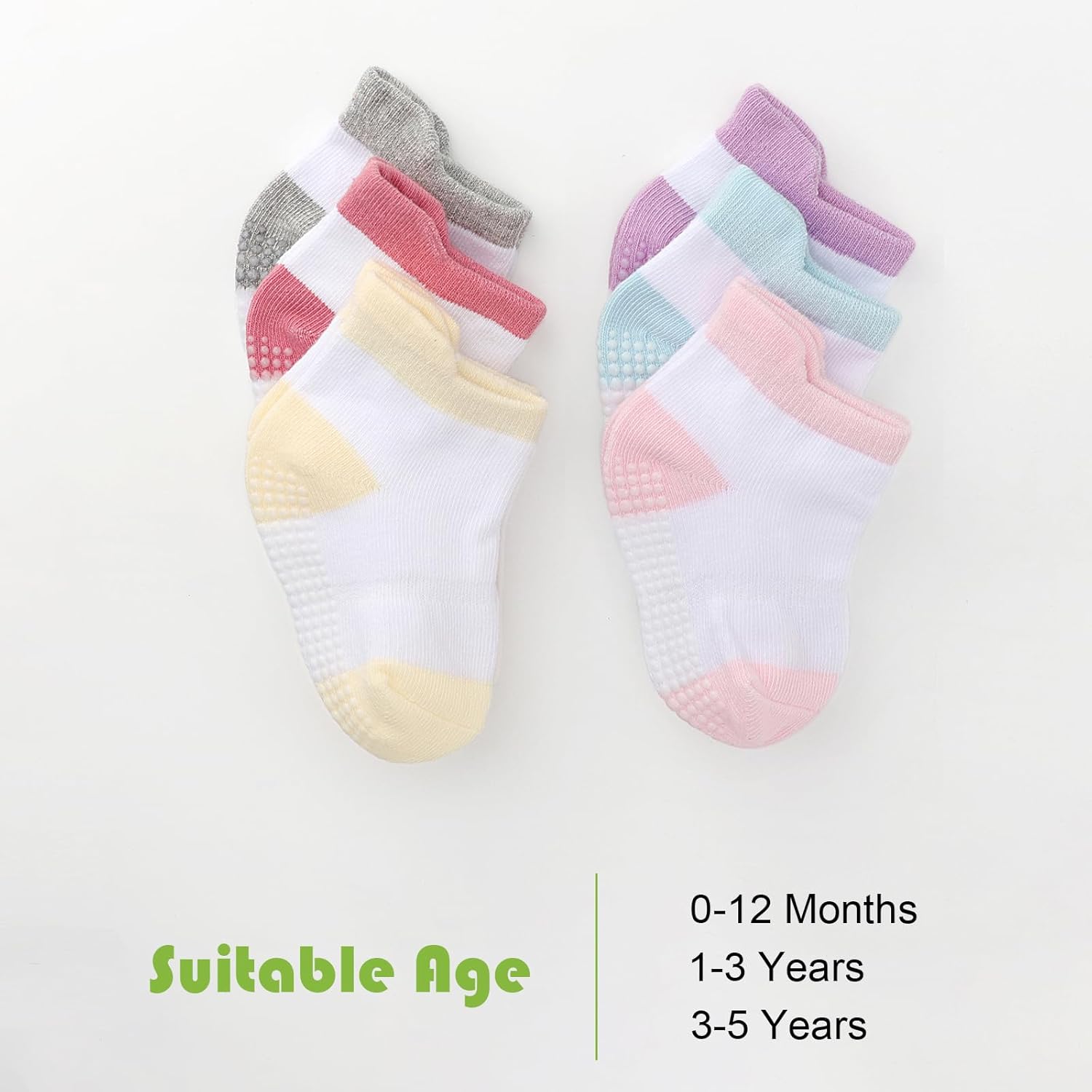 Detalle de DRESHOW Baby Non Slip Grip Ankle Socks with Grippers: 6-Pair Set for Infants to Preschoolers