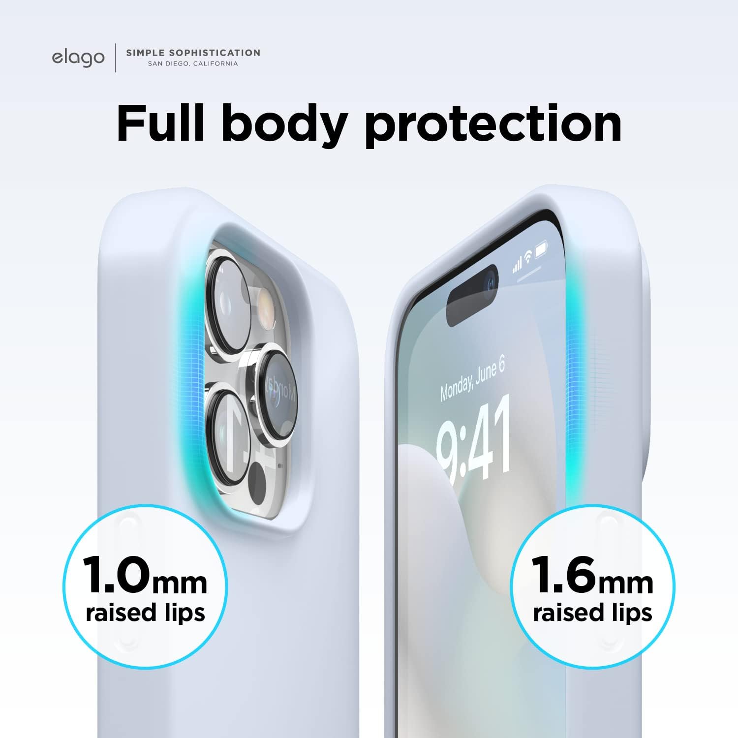 Detalle de elago Coque Silicone Liquide pour iPhone 14 Pro (6,1”) — étui antichoc 4 couches, microfibre douce, bleu clair