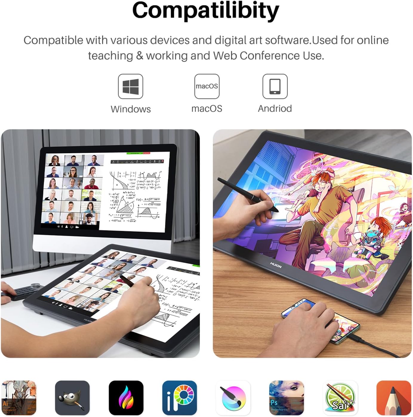Thumbnail 6 de HUION Kamvas 24 Plus graphics tablet with 23.8-inch full-laminated QD LCD and battery-free PW517 pen