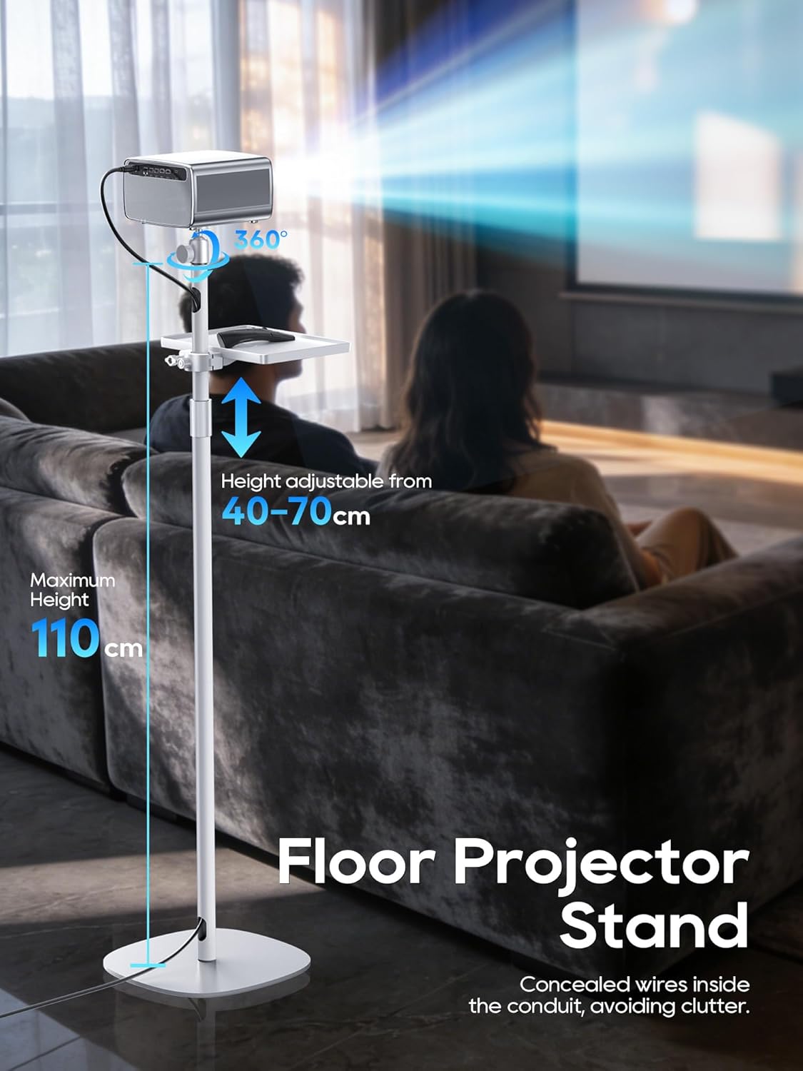 Thumbnail 1 de Haweah support de projecteur au sol réglable 40 à 120 cm avec tête pivotante 360° (vis 1/4", blanc)