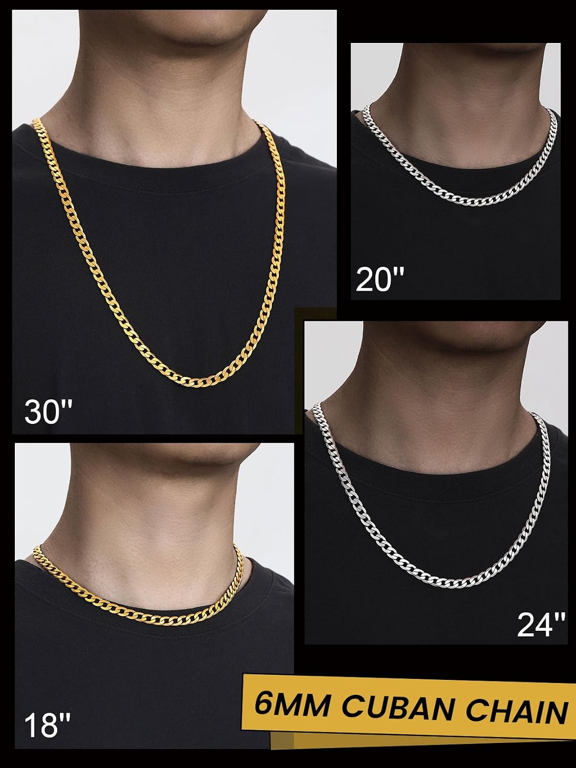 Thumbnail 2 de GOLDCHIC JEWELRY Flat Cuban Chain Necklace (316L Stainless Steel) – 4mm/6mm/9mm in lengths from 36 to 76 cm