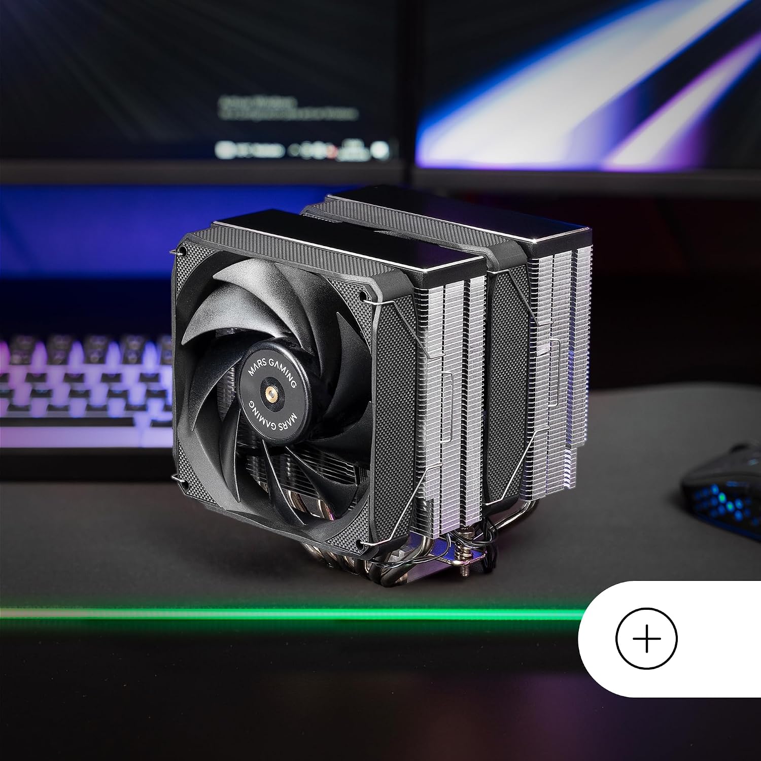 Detalle de Mars Gaming MCPU-XU6, dwuwieżowe chłodzenie CPU, 6 rurek cieplnych i 2 wentylatory 120 mm