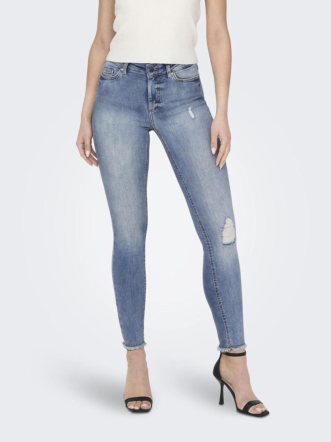 Thumbnail 1 de ONLY Damen Jeans Onlblush Mid Sk ANK Raw – dezente Raw-Hem-Optik, klassische Five-Pocket-Form