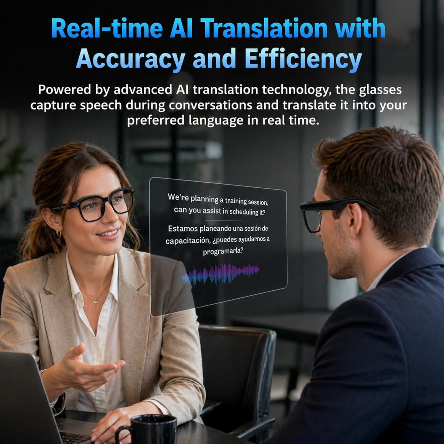 Thumbnail 3 de AI Smart Glasses with Camera (4K Video/Photo Capture) for Travel — Real-Time Translation & Open-Ear Audio