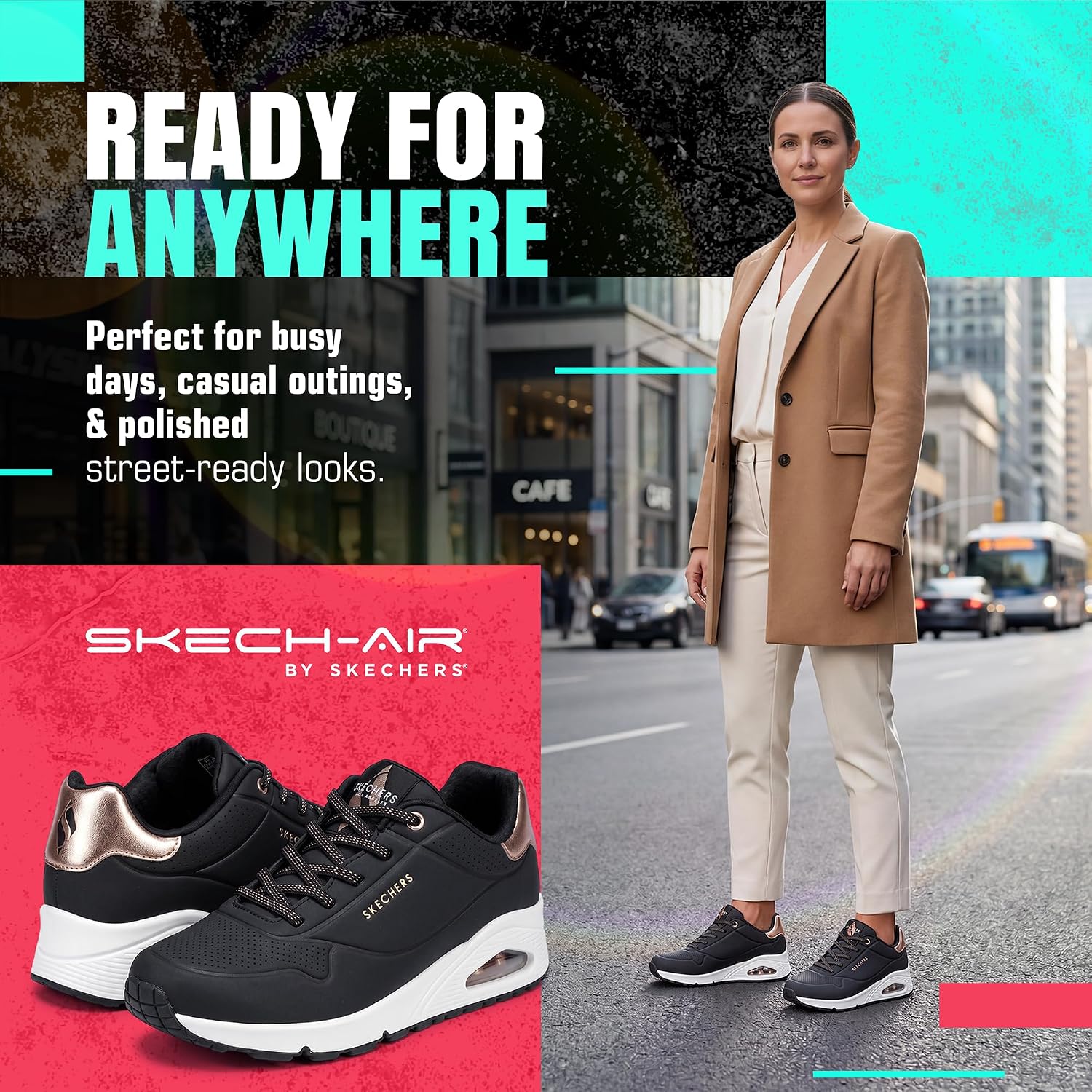 Detalle de Skechers Damen Uno Shimmer Away Sneaker, Schwarz Durabuck, EU 41