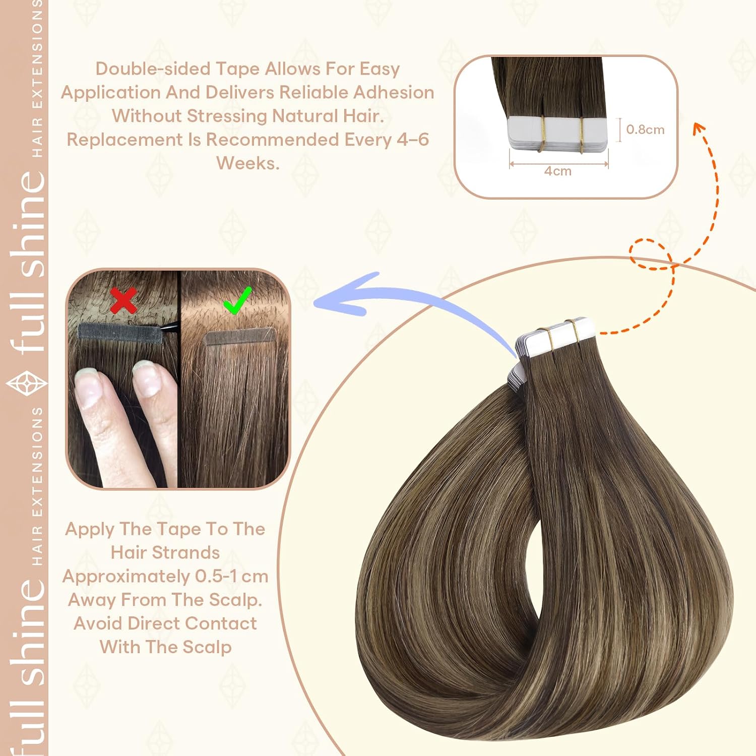 Detalle 2 de Full Shine Tape in Hair Extensions 18-inch