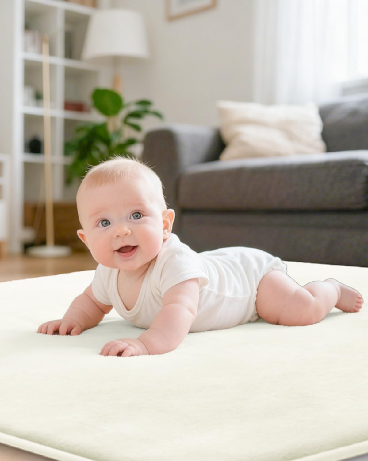 Thumbnail 1 de Favodormir Dicke Spielmatte Baby 127×127 cm – Beige Krabbelmatte mit Anti-Rutsch-Unterseite