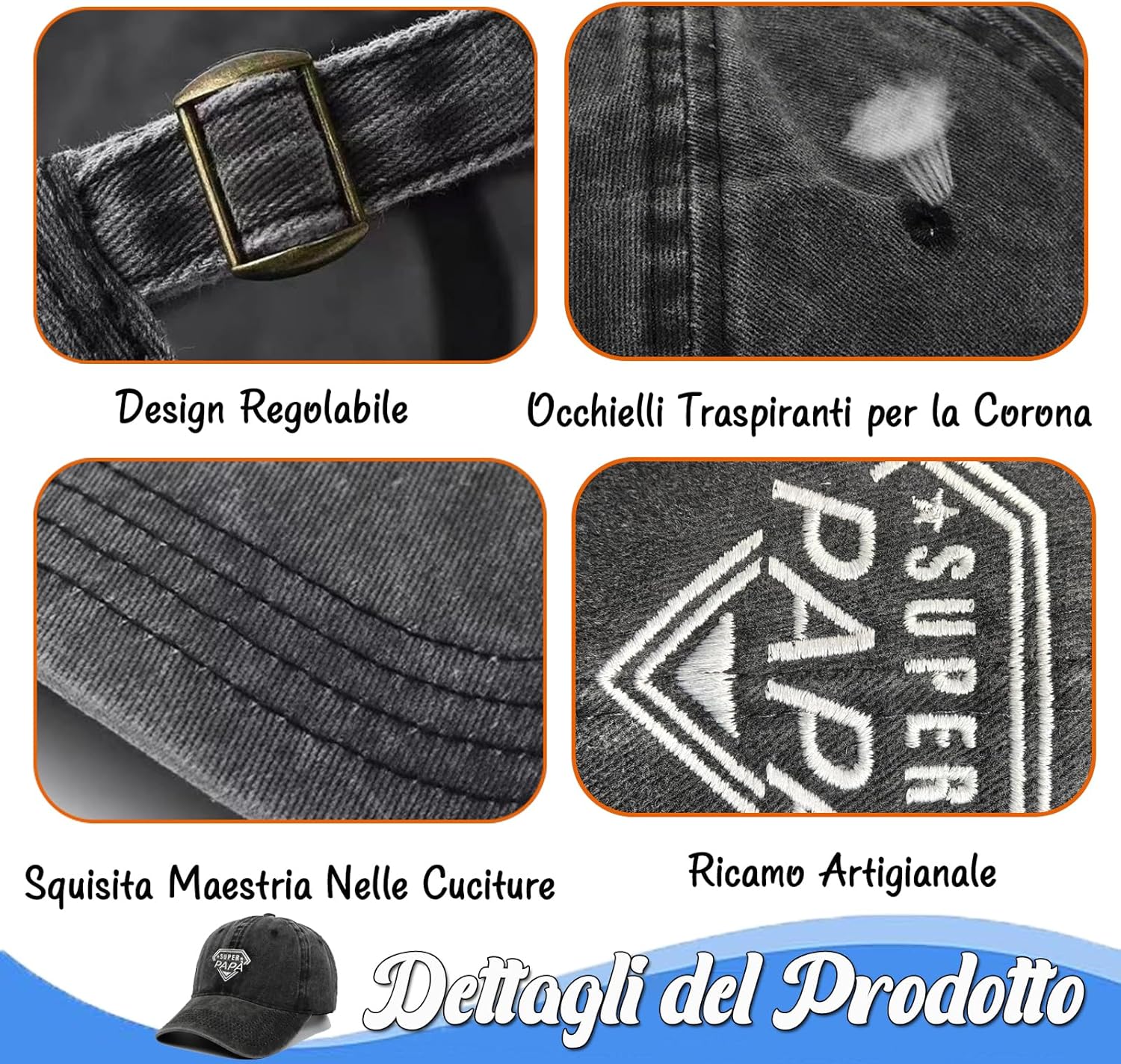Thumbnail 2 de NEONSKY Cappello da sole casual da uomo “Super Dad” ricamato, berretto stile baseball con regolazione posteriore