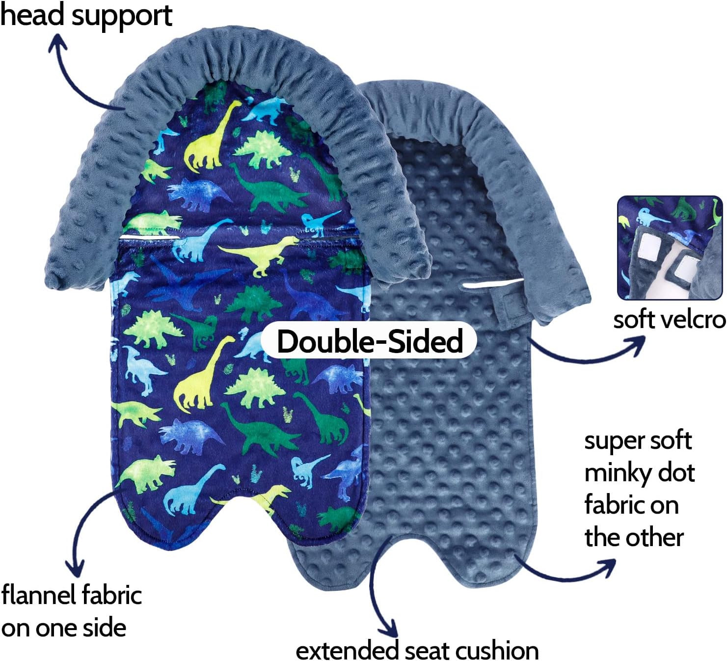 Detalle de TANOFAR Baby Car Seat Head Support, Blue Dinosaur