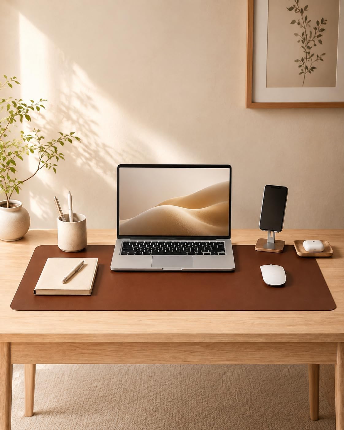 Detalle 2 de AFIING D-2313-Brown Desk Mat, 23.6" x 13" Brown PU Leather Protector