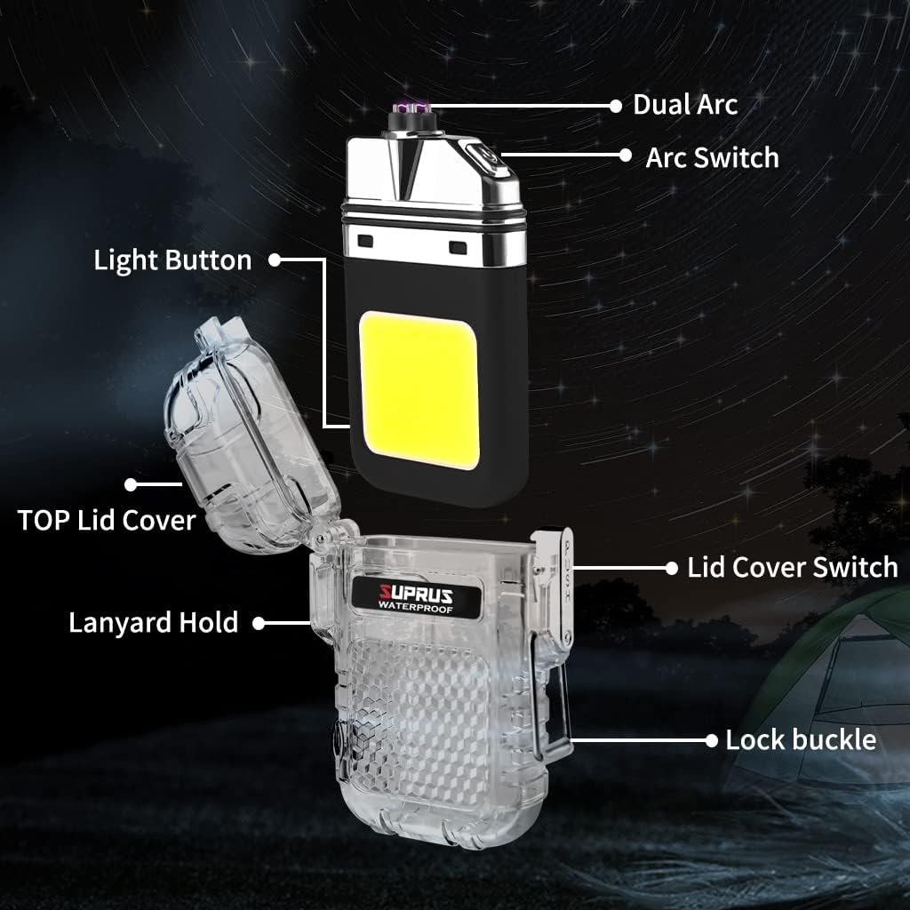 Detalle de SUPRUS SDE-F33-Black Waterproof Dual Arc Lighter with 3-Mode Torch