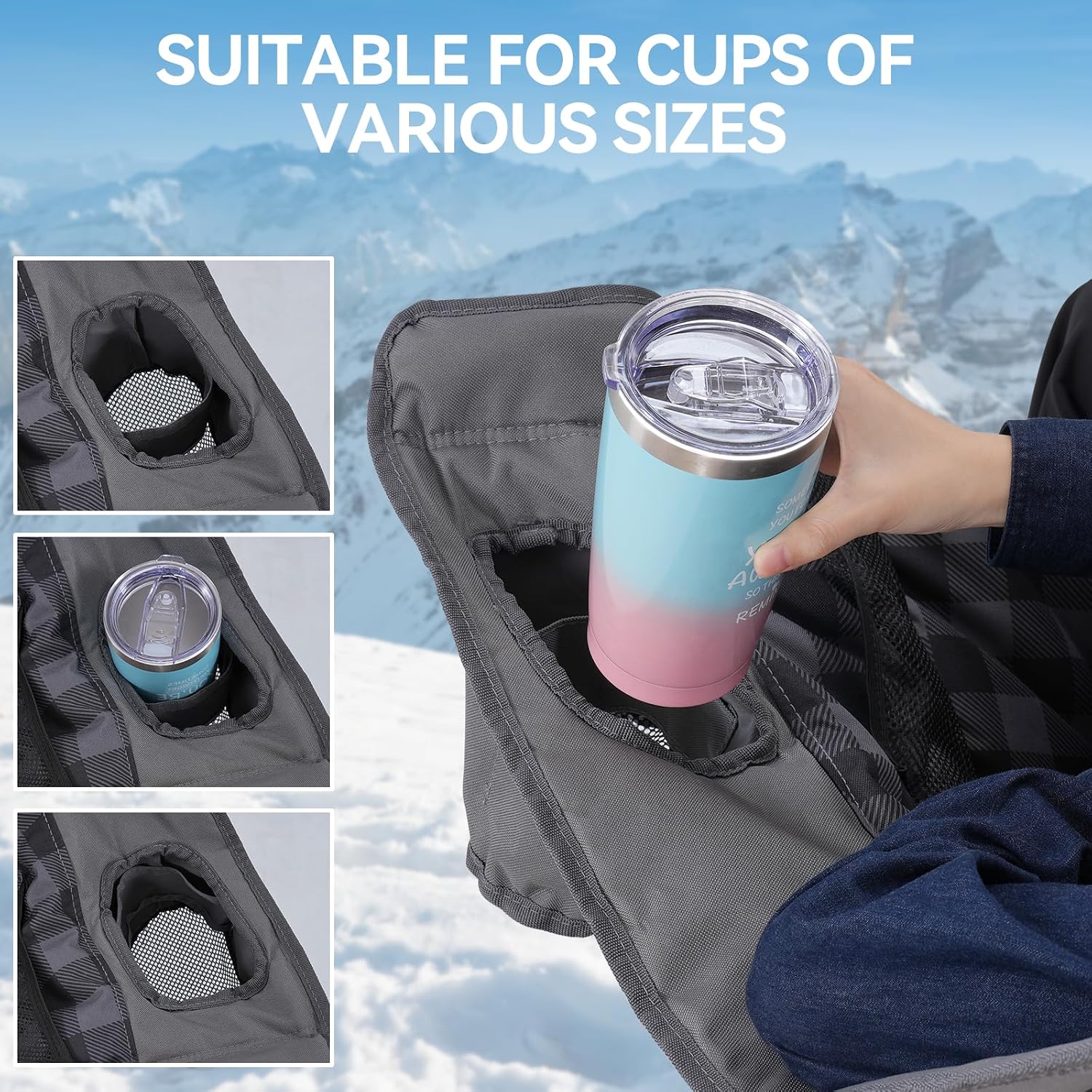 Thumbnail 4 de Huskfirm Double Camping Chair Padded 2-Person Camping Loveseat with Cup Holders (Grey)