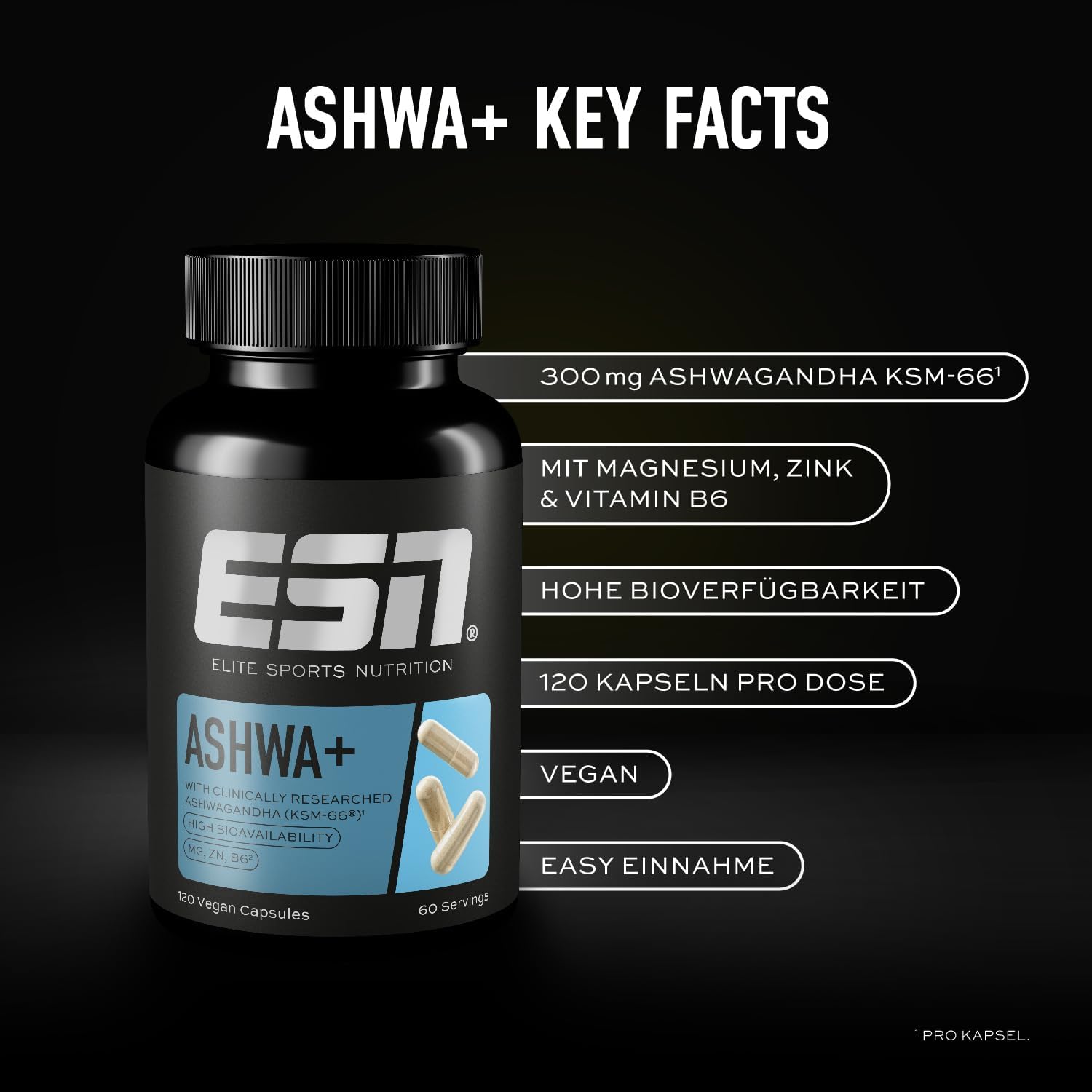 Detalle de ESN Ashwa+ Ashwagandha Kapseln 120 Stück
