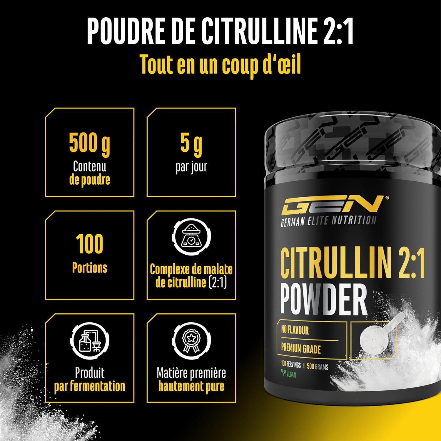 Detalle 2 de L-citrulline DL-malate 2:1 – poudre 500 g