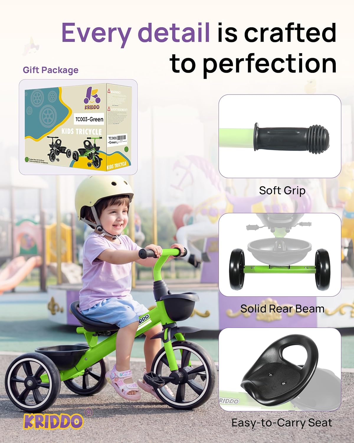 Detalle 2 de KRIDDO Tricycle for 24-Month to 4-Yr Kids