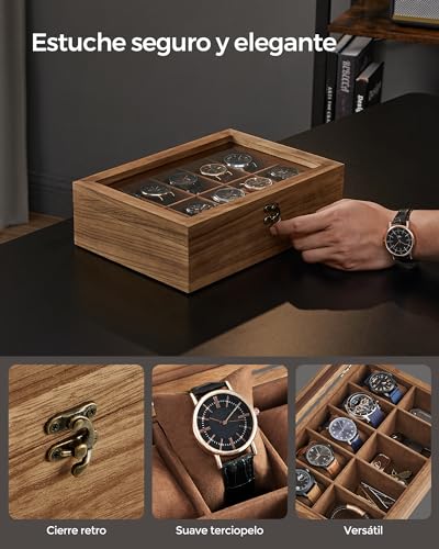 Thumbnail 3 de SONGMICS Caja para Relojes de Madera Maciza, 10 Compartimentos