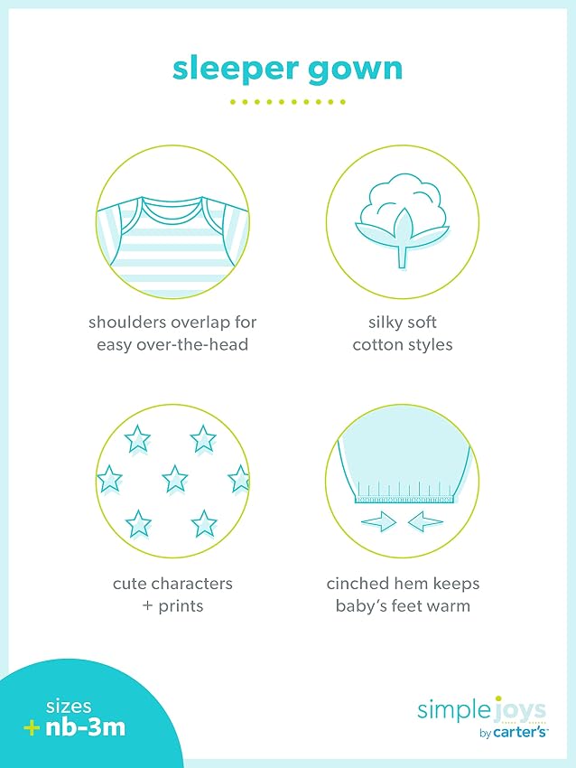 Thumbnail 5 de Simple Joys by Carter's 3-Pack Neutral Cotton Sleeper Gown 0 meses 👶
